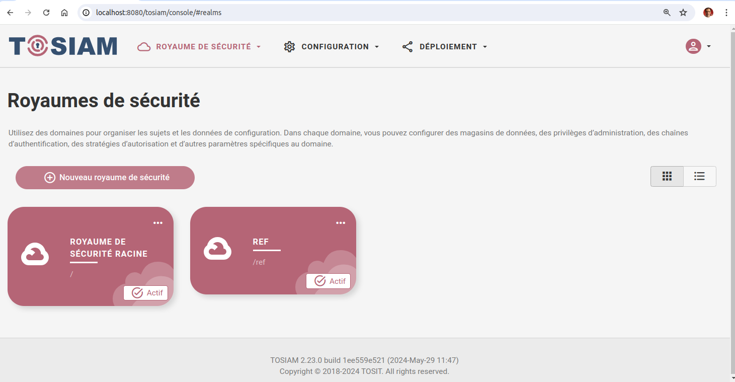 Console d'administration TOSIAM avec Realm