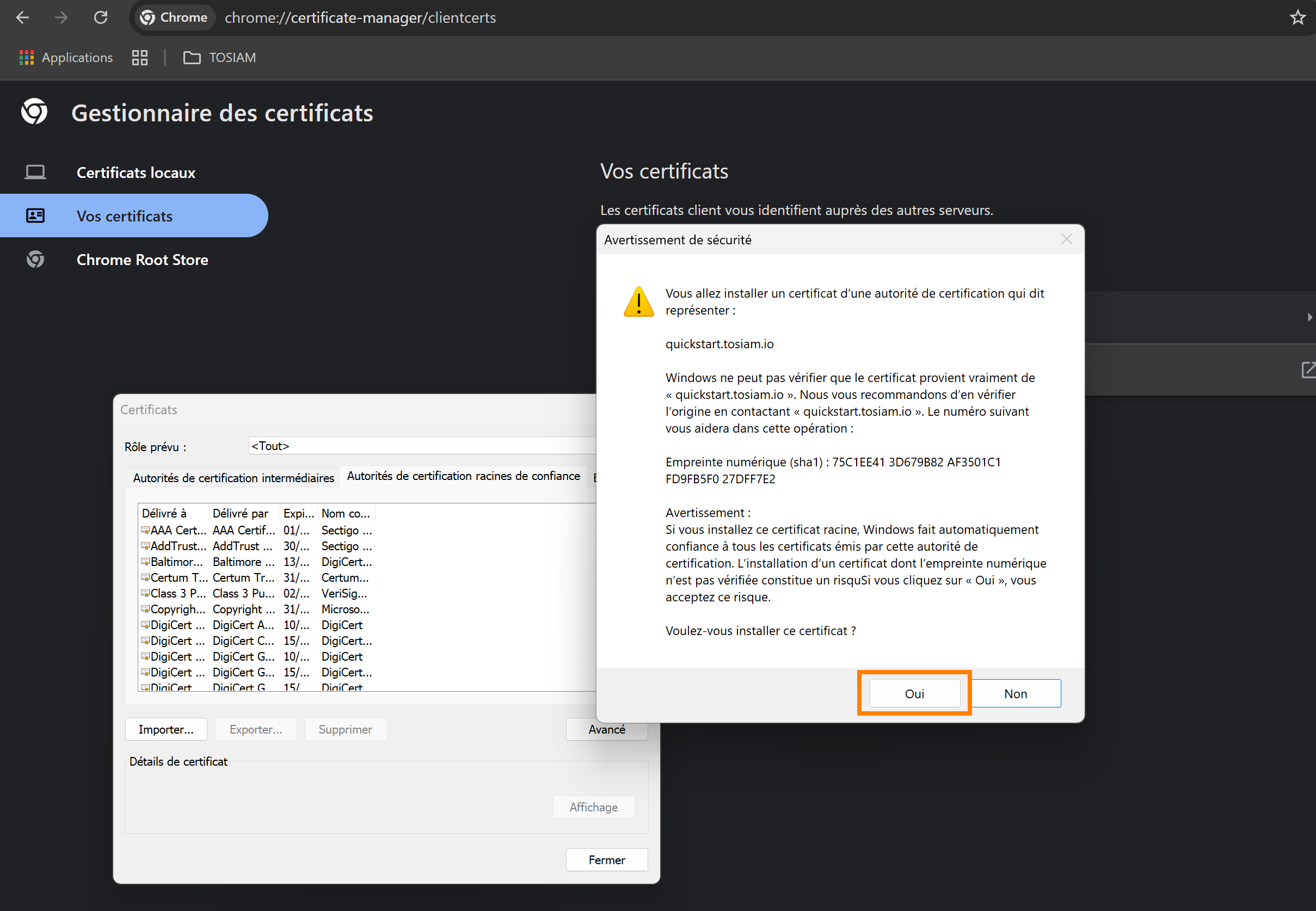 Configuration navigateur certificat