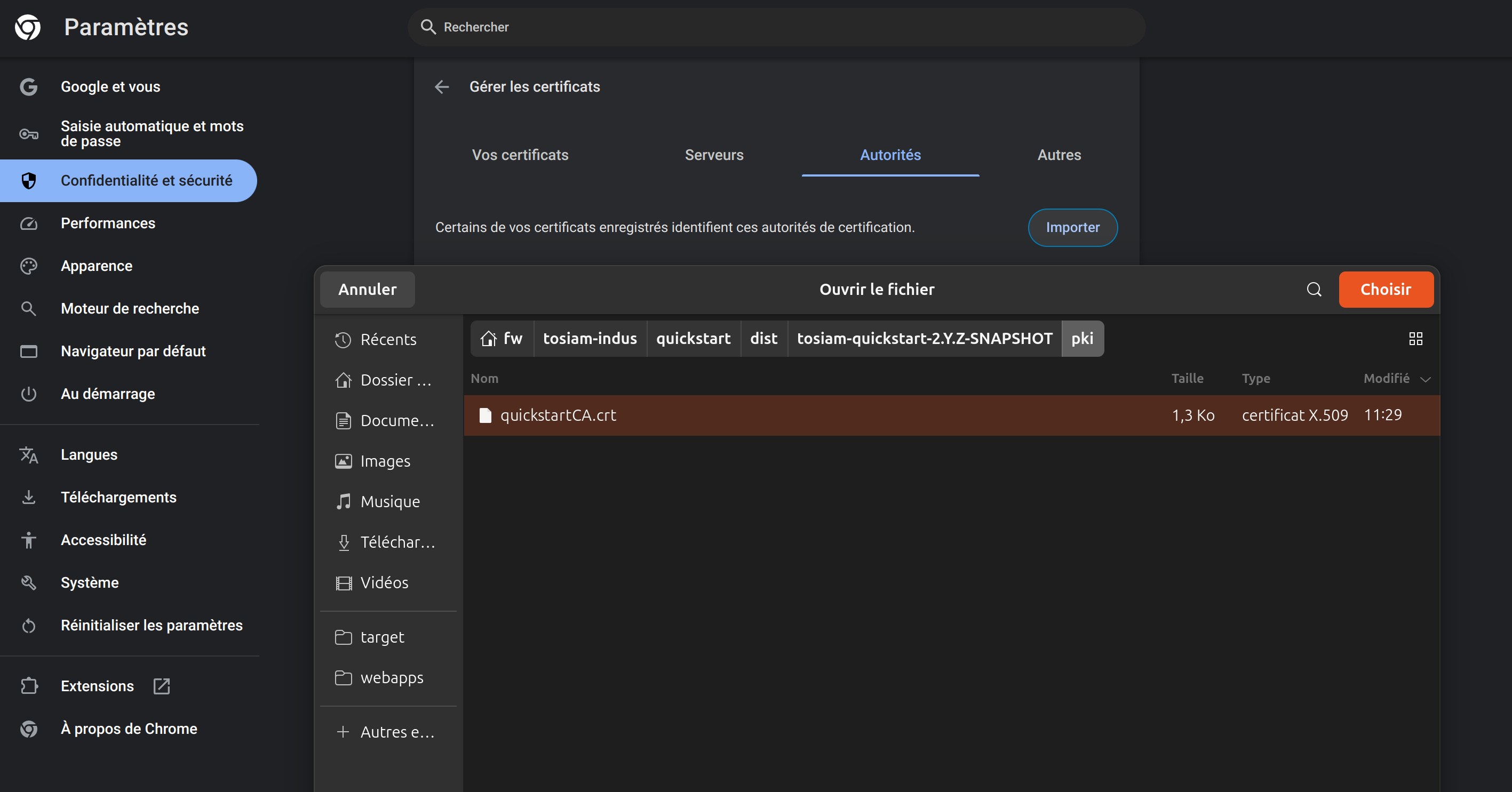 Configuration navigateur certificat