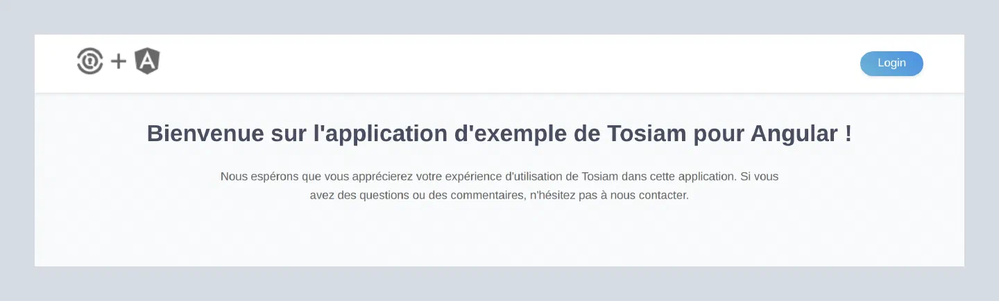 Page d'accueil de l'application Angular, bouton Login