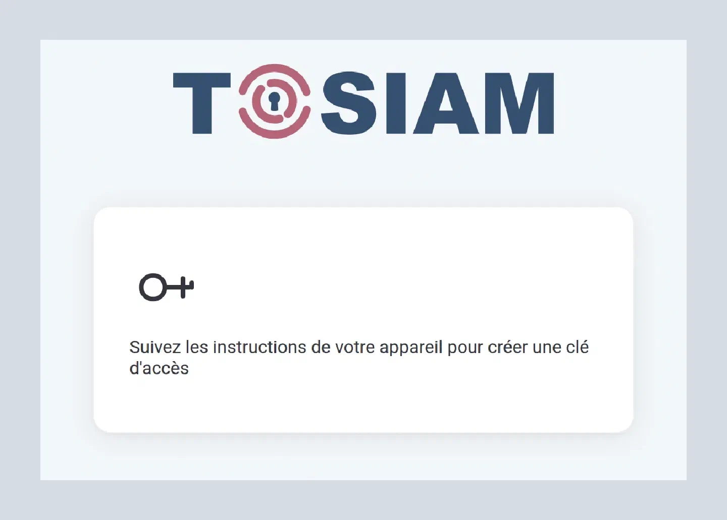 Écran Suivez les instructions de votre appareil pour créer une clé d'accès