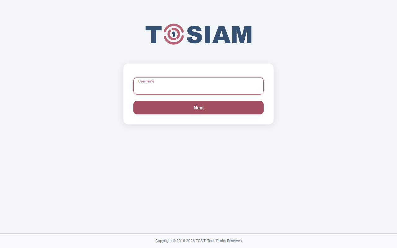 Écran nom d'utilisateur avec le bouton Next